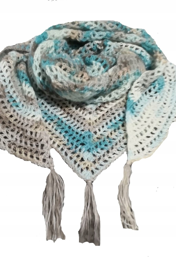 Duża chusta szydełkowa angora Hand made na zimę