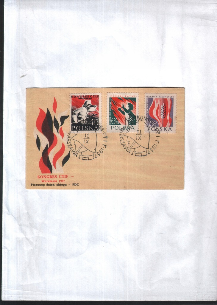 Filatelistyka - 1957 - Strażacy - Kop. FDC/stemple