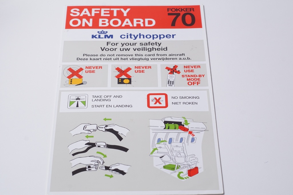 KLM Cityhopper Safety Card Fokker 70