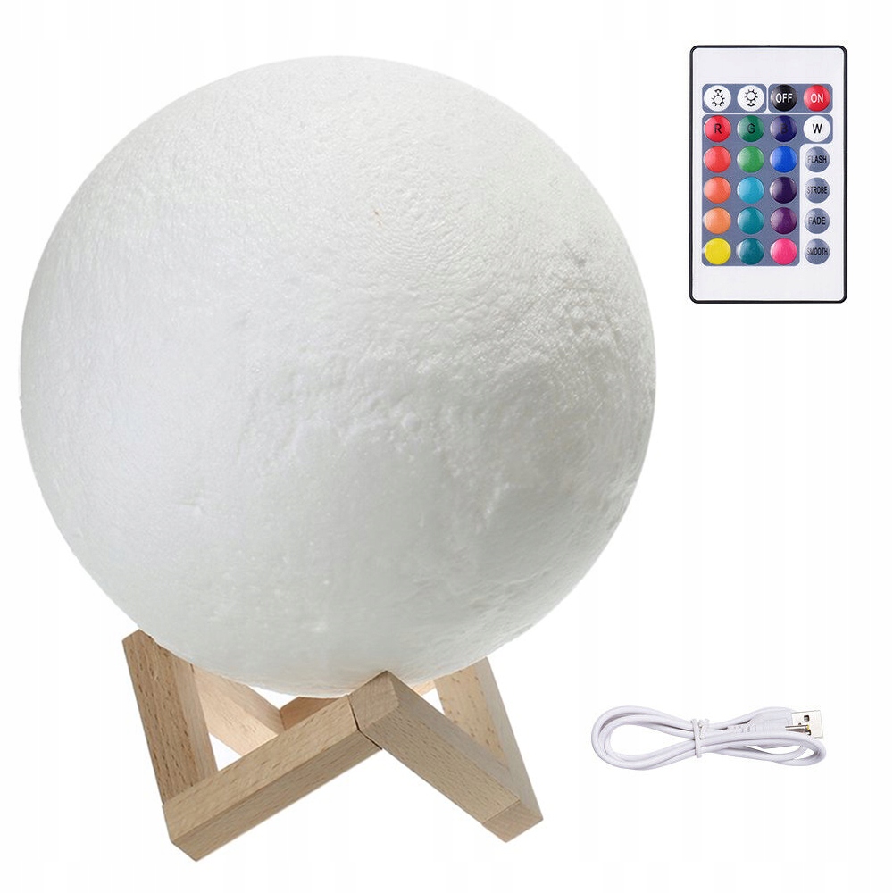LAMPKA NOCNA KSIĘŻYC 3D RGB MOON LIGHT Z PILOTEM