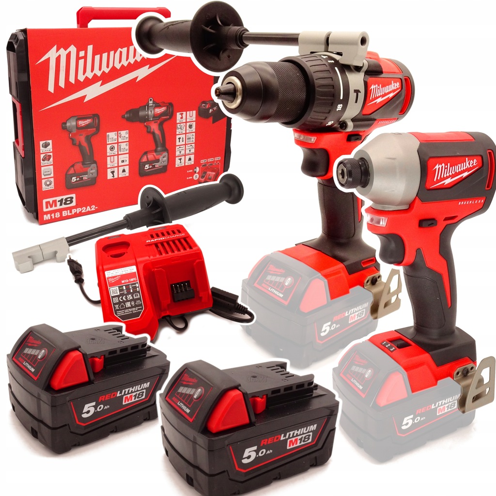 Zestaw Combo Milwaukee M18 BLPP2A2-502X 4933464522 BLPD2 BLID2 2x 5ah