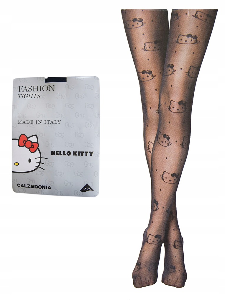 CALZEDONIA rajstopy czarne HELLO KITTY 1/2 S/M
