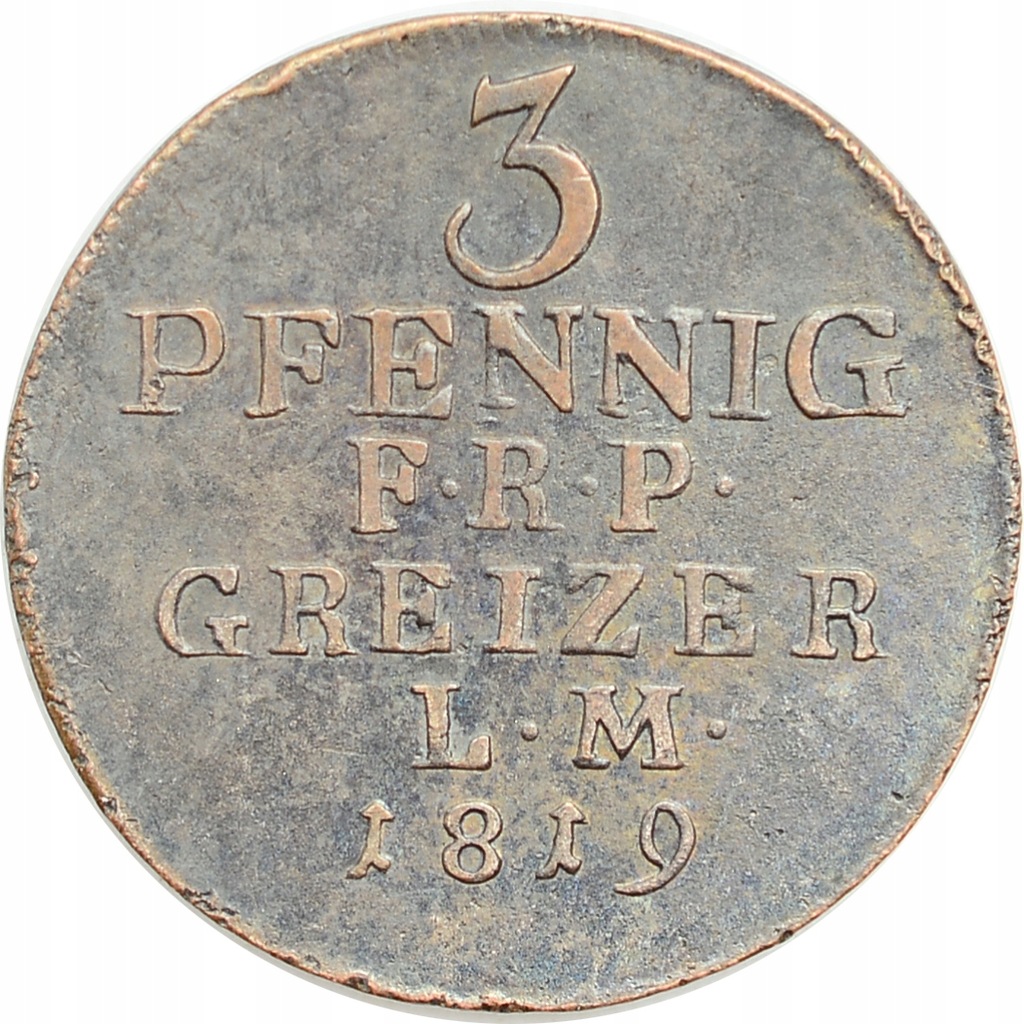 8.REUSS GREIZ, HENRYK XIX, 3 FENIGI 1819 13781434135 oficjalne