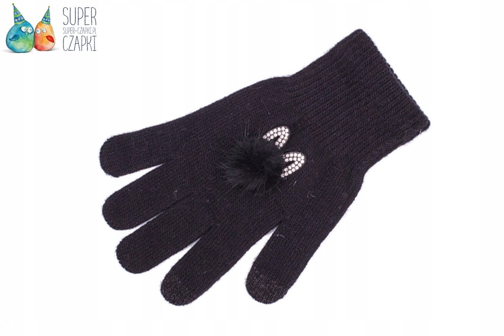 Rękawiczki pięciopalczaste kotek dotykowe czarne 1