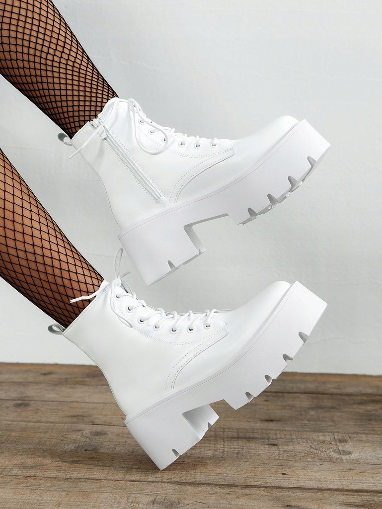 R1E009 BOTKI NA PLATFORMIE BIAŁE TRAPERY SHEIN 36