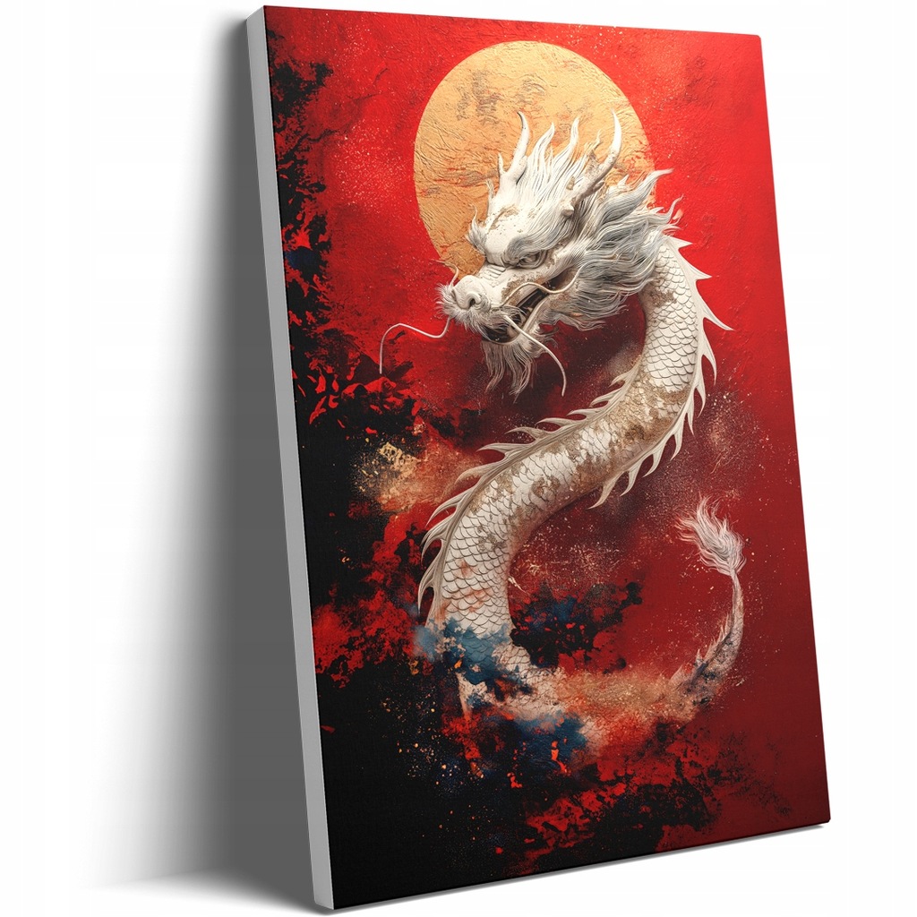 Obraz na płótnie Chiński smok na czerwonym tle - płótno 40x60cm