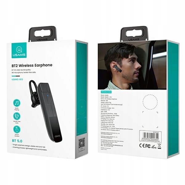 USAMS Słuchawka Bluetooth 5.0 BT2 czarny/black BHU