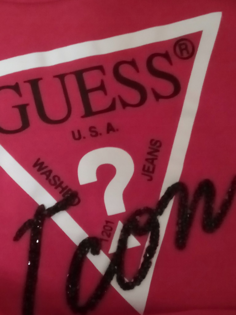 Guess bluzka t-shirt napisy fuksja 36 BDB