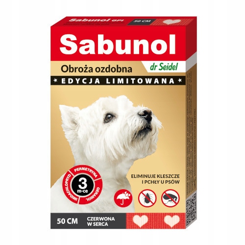 PRZECENA Sabunol obroża dla psa czerwona w serca 50cm