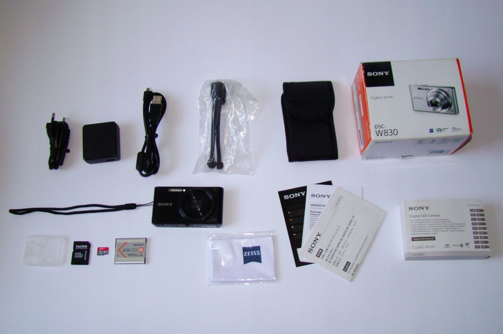 Aparat SONY DSC W830 Pudełko komplet mSD 64GB SanDisk+Etui Statyw Szmatka