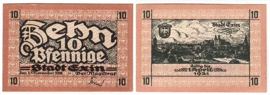 Banknot zastepczy - EXIN - KCYNIA - 10 Pfennig - 1921
