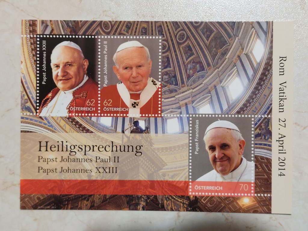Kartka pocztowa z Austrii: beatyfikacja Jan Paweł II, Jan XXIII, 2014