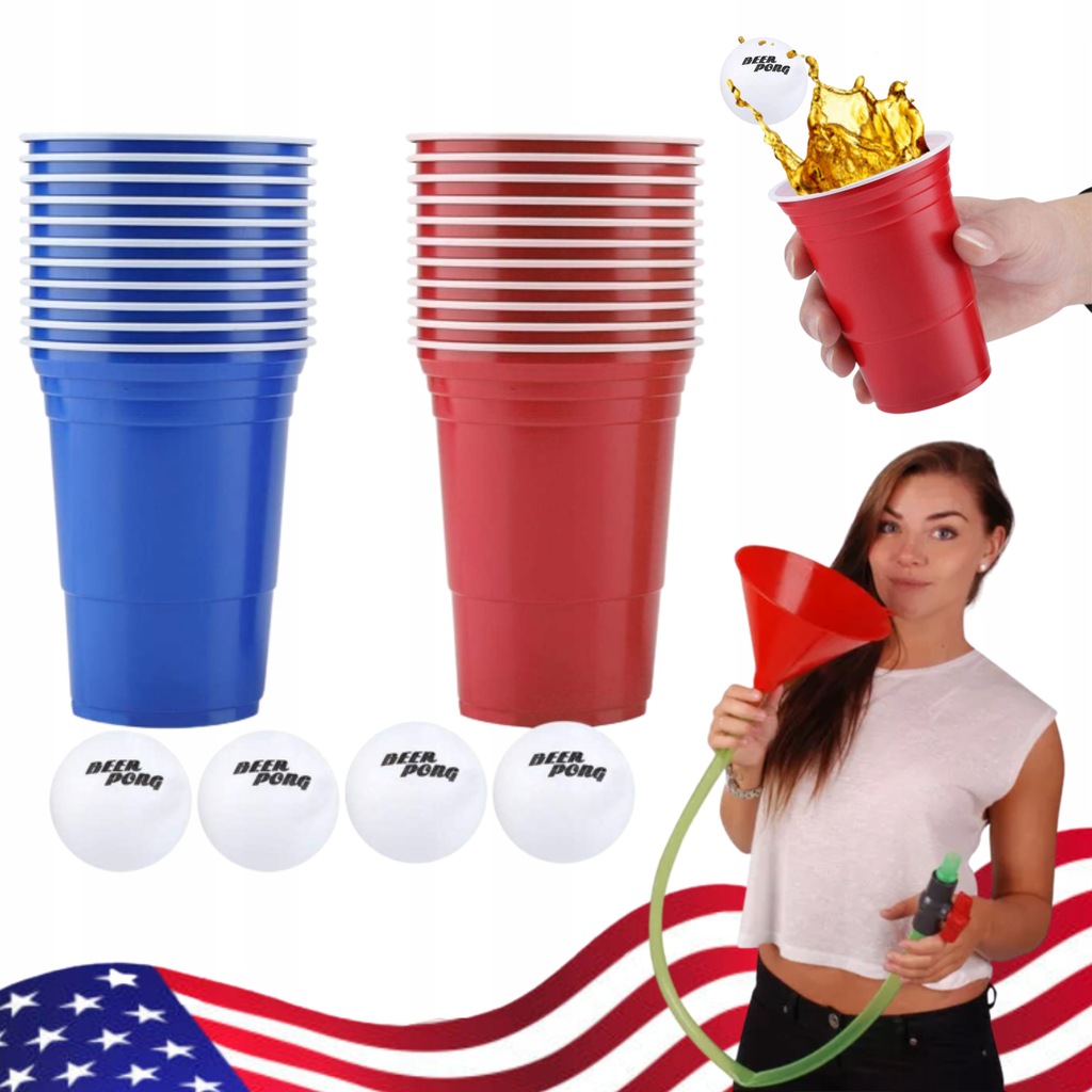 ZESTAW XXL IMPREZOWY USA BEER PONG + LEJEK DO PIWA 13270039530