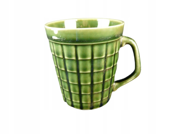 Kubek Porcelit Pruszków wzór kratka zielony PRL
