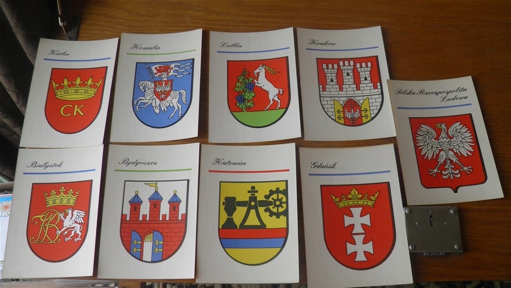 HERB MIAST POLSKICH KPL. 9 SZT., A. HEIDRICH 13435677439