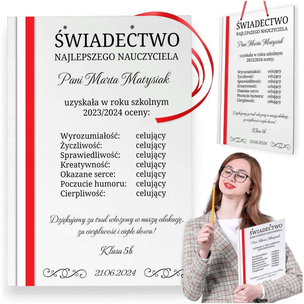 PODZIĘKOWANIE DLA NAUCZYCIELA PREZENT na koniec zakończenie roku ŚWIADECTWO