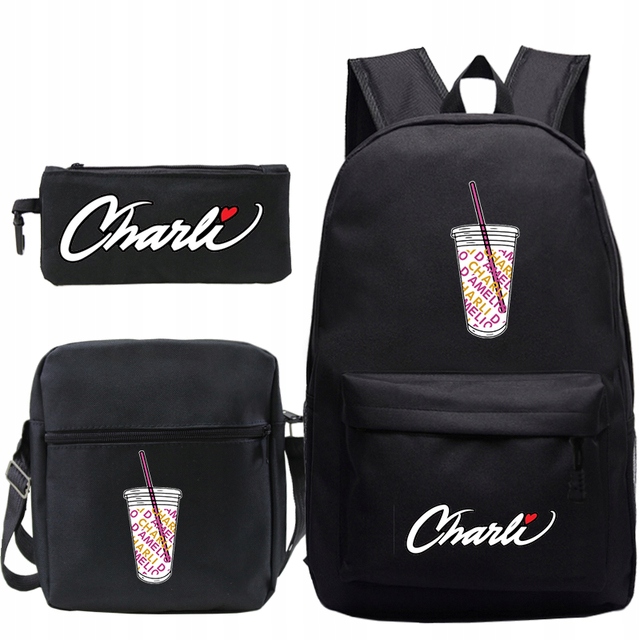 Backpack 3 sztuk/zestaw Charli Damelio plecak płóc