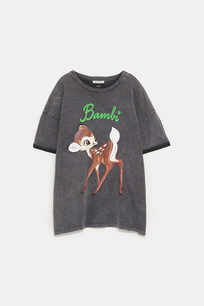 ZARA T SHIRT KOSZULKA SZARA NADRUK BAMBI 36 S 9027827598 oficjalne archiwum Allegro