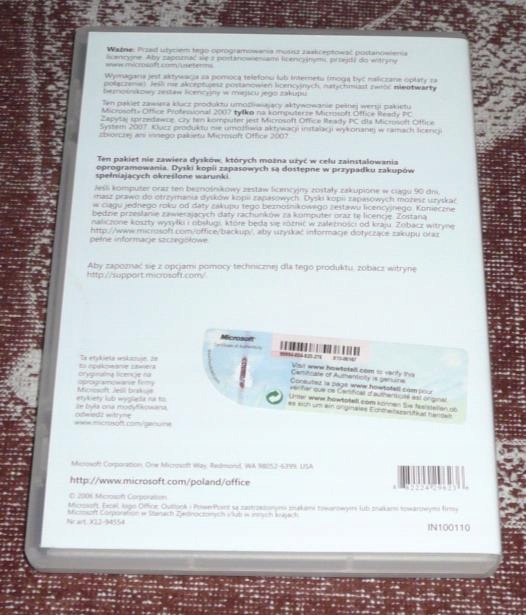 Купить ОРИГИНАЛЬНЫЙ Office Professional 2007 ПОЛЬСКИЙ: отзывы, фото, характеристики в интерне-магазине Aredi.ru