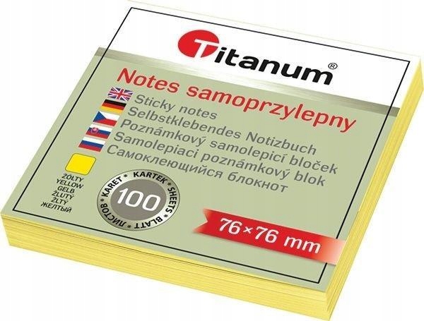 NOTES SAMOPRZYLEPNY 76X76MM 100K ŻÓŁTY, TITANUM