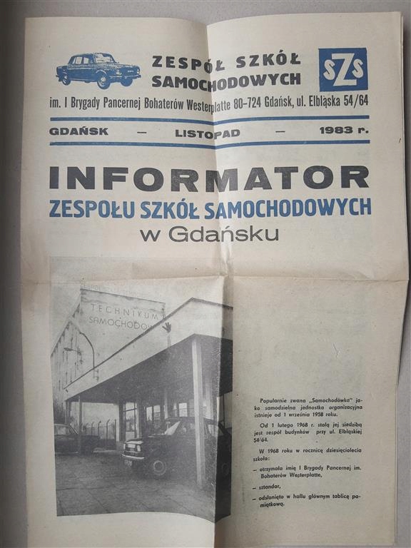 Gdańsk 1983 Szkoły Samochodowe Elbląska 54/64 informator