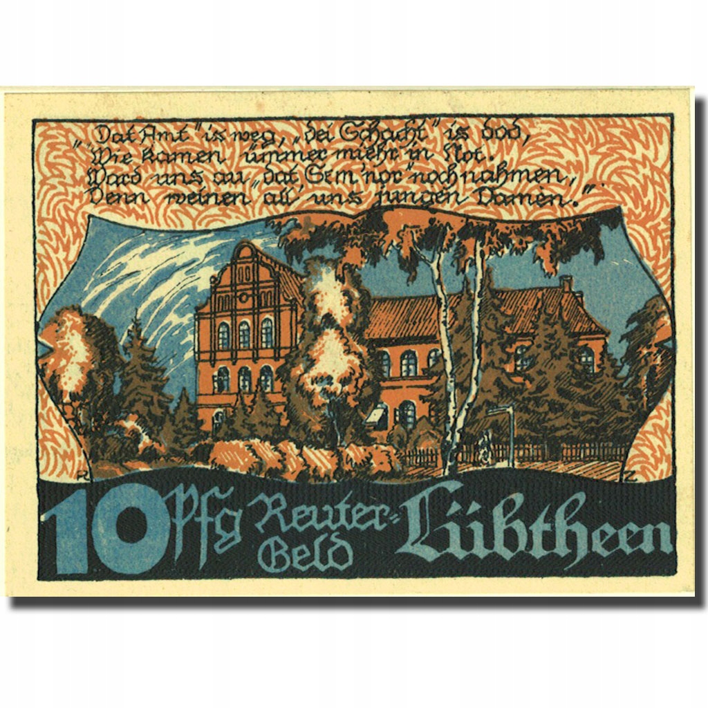 Banknot, Niemcy, Lübtheen, 10 Pfennig, Eglise, 192