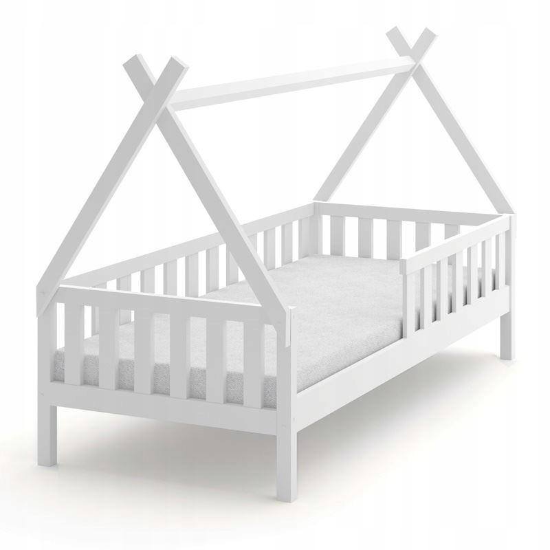 Białe łóżko dziecięce Chatka drewniane 80x180 cm