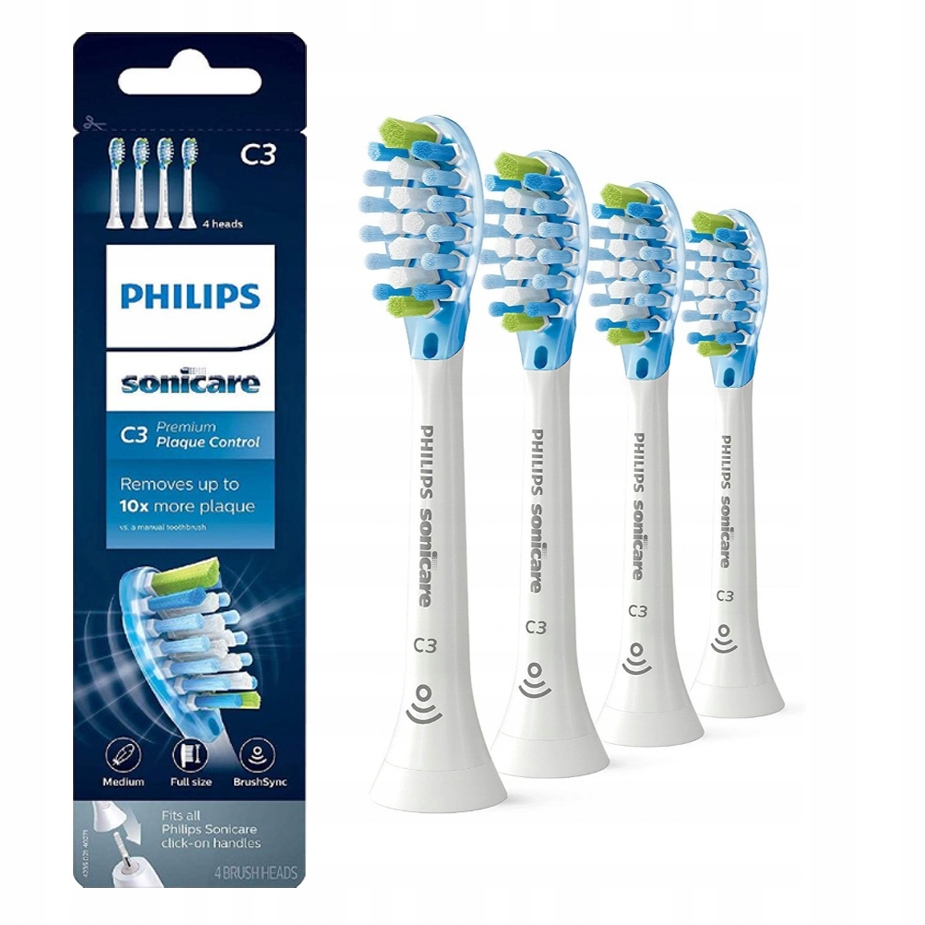 4x Końcówki Philips Sonicare C3 Premium Plaque Control białe HX9044/17