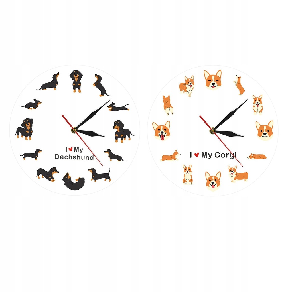 2x Zegary Ścienne Dekoracje Ścienne Motyw Psy