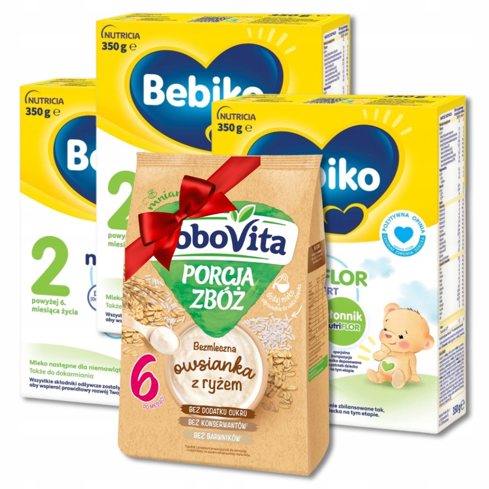 Mleko Bebiko 2 3x600g + kaszka GRATIS Owsianka bezmleczna z ryżem 170g