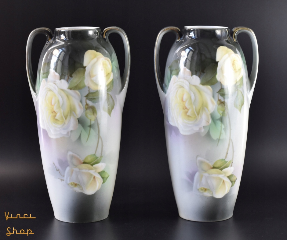 Dwa wazony białe róże RS Suhl Tułowice Śląsk