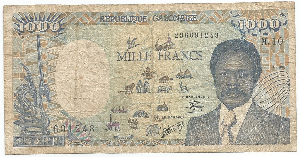 12. Gabon - 1000 Francs - Stan 4+