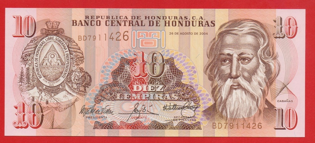 Honduras 10 lempiras 2004 rok stan 1 UNC