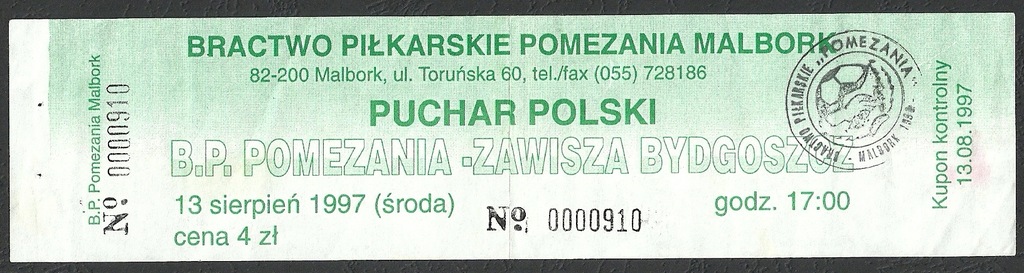 Pomezania Malbork - Zawisza Bydgoszcz 13.08.1997