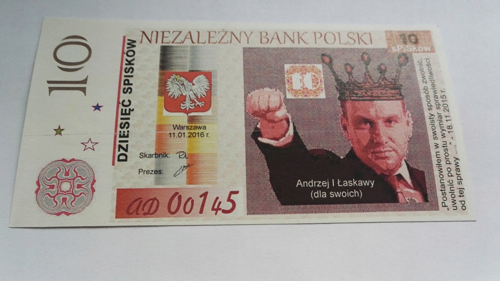 10 sPiSków Duda banknot satyra polityczna