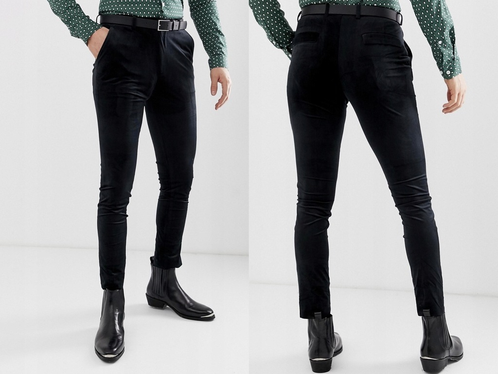Czarne aksamitne spodnie męskie W30 L32
