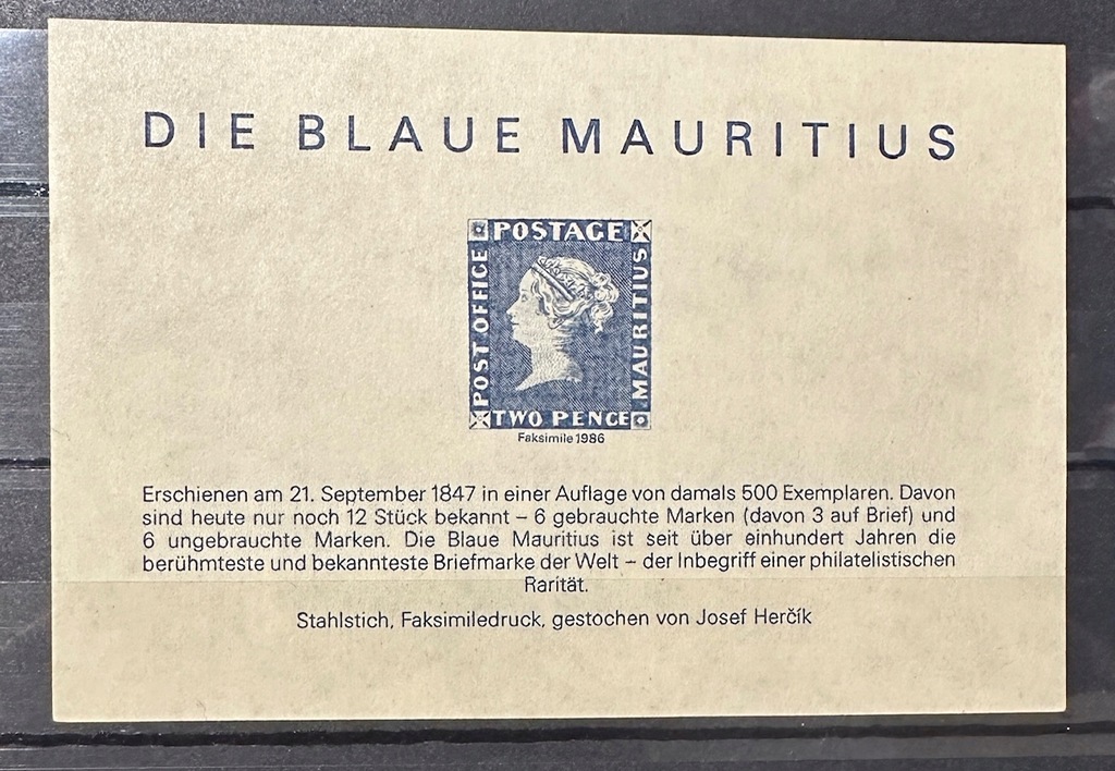 Niebieski Mauitius** faksymila 1986r.