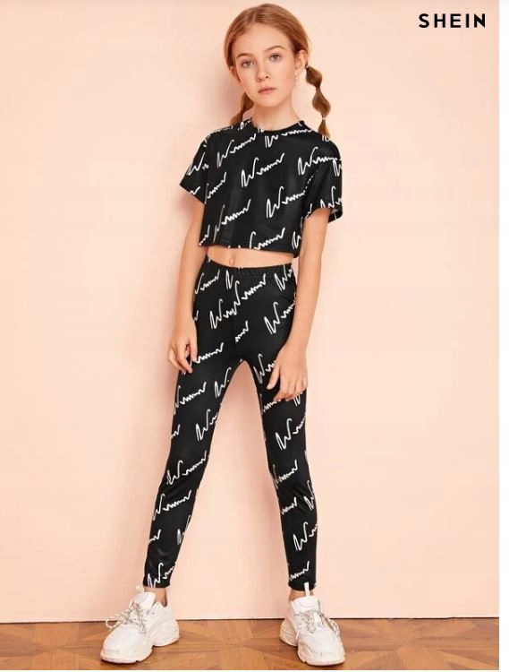 K3549 SHEIN komplet dziewczęcy Top i legginsy r152