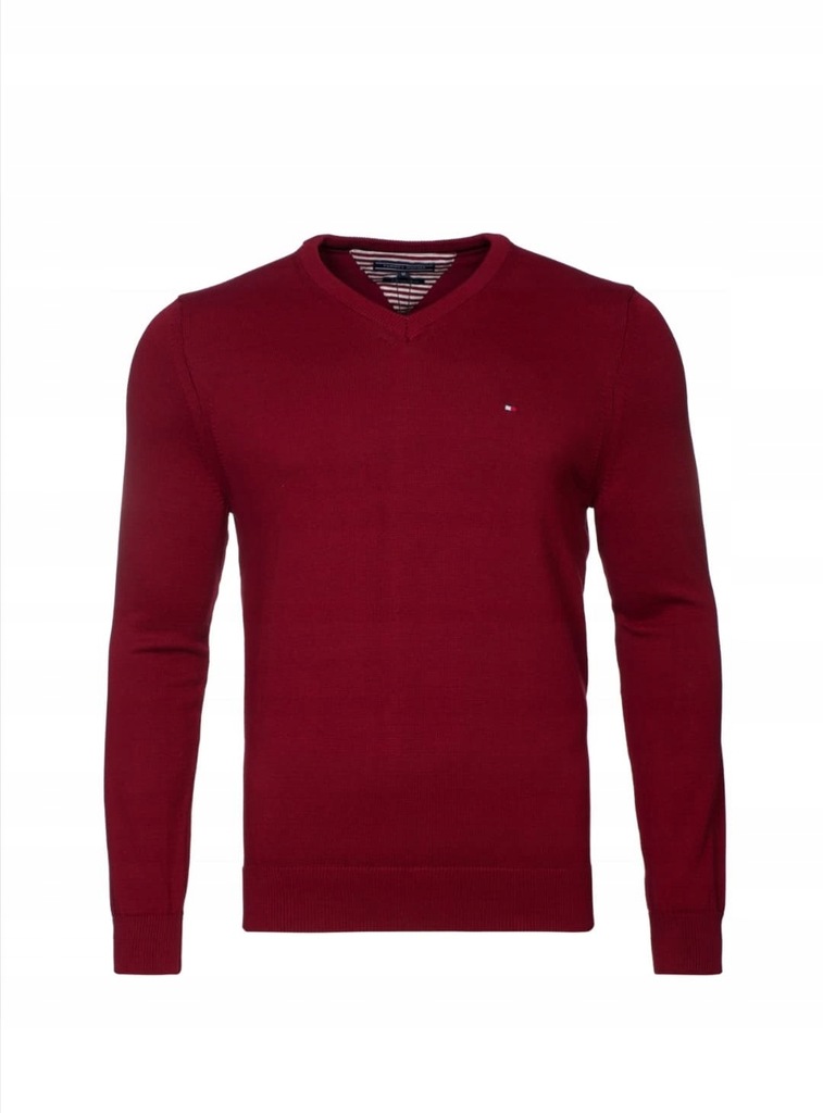 SWETER MĘSKI TOMMY HILFIGER v-neck bordo r.XXL