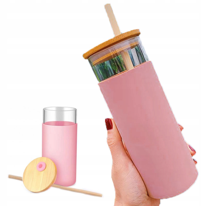 BUTELKA Kubek na Wodę KAWĘ ze SŁOMKĄ Bambusową - 11260460187