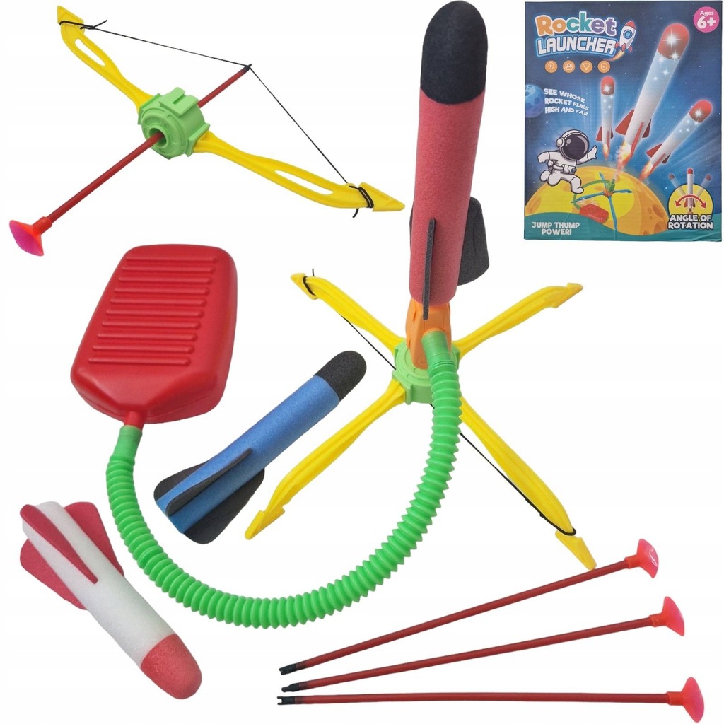 ZESTAW SPORTOWY WYRZUTNIA RAKIET PIANKOWYCH 3 SZT+ POMPKA + KUSZA ŁUK 3w1