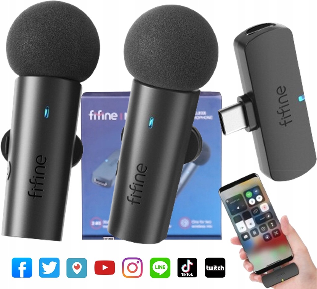 2 MIKROPORTY / MIKROFONY BEZPRZEWODOWE NA USB-C 2.4GHZ DO NAGRYWEK STREAMÓW