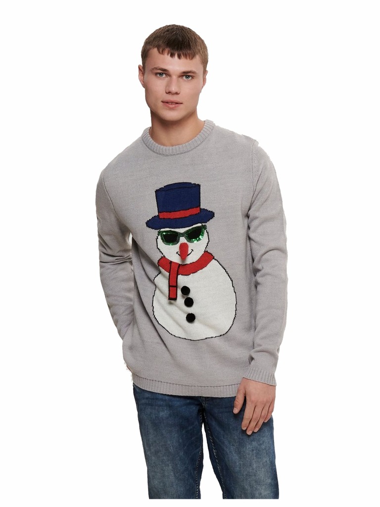 sweter świąteczny męski SZARY bałwan S