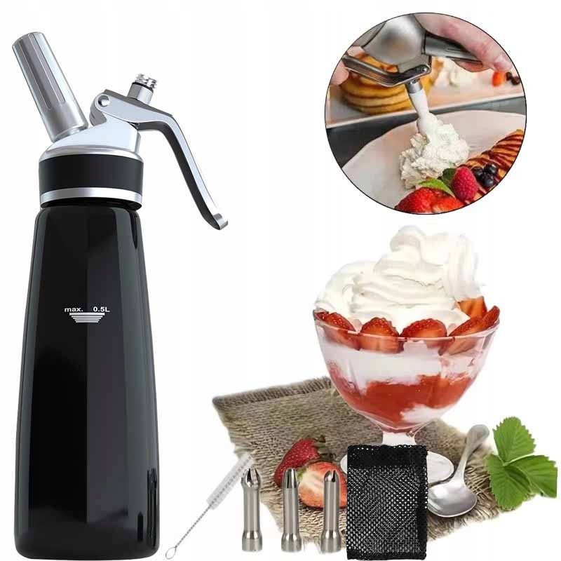 DOZOWNIK DO BITEJ ŚMIETANY SYFON DO BITEJ ŚMIETANY POJ. 0,5 L Z 3 DYSZAMI