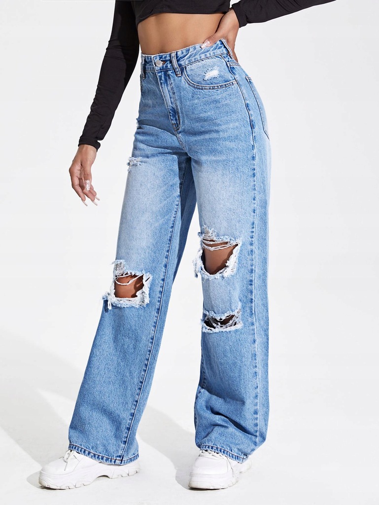 C26U006 SPODNIE JEANS SZEROKIE DZIURY SHEIN 44