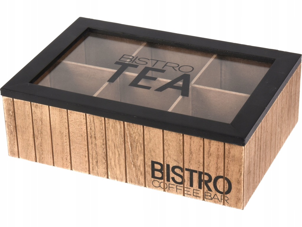 DREWNIANE Pudełko Skrzyneczka NA HERBATĘ Herbaciarka 24x16cm - 6 przegródek