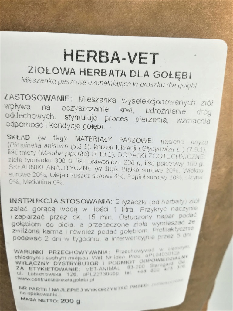 HERBA-VET ziołowa herbatka dla gołębi - 200g
