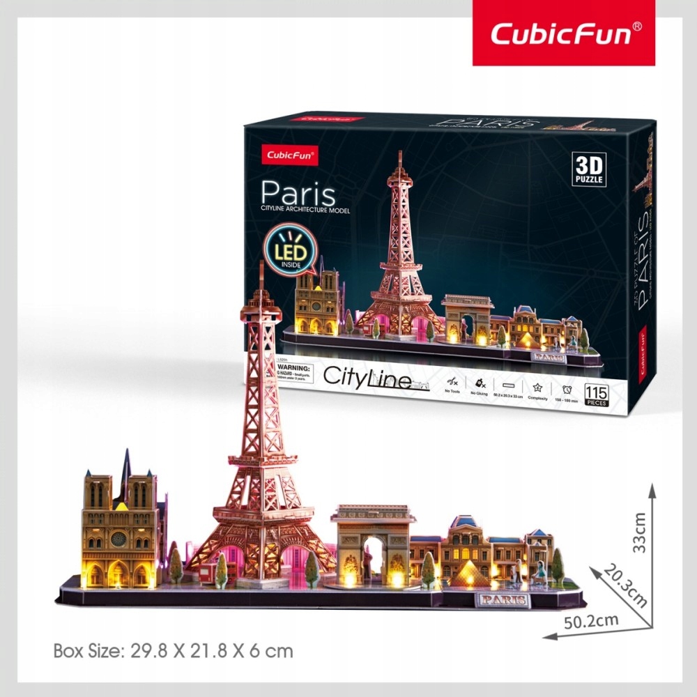 PUZZLE 3D City Line Led Paryż 115 el. CUBIC FUN