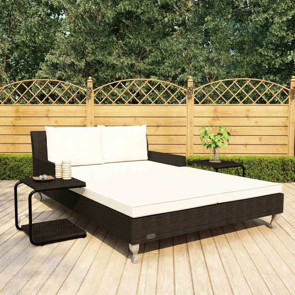 2-osobowe łóżko ogrodowe z poduszkami, rattan PE,