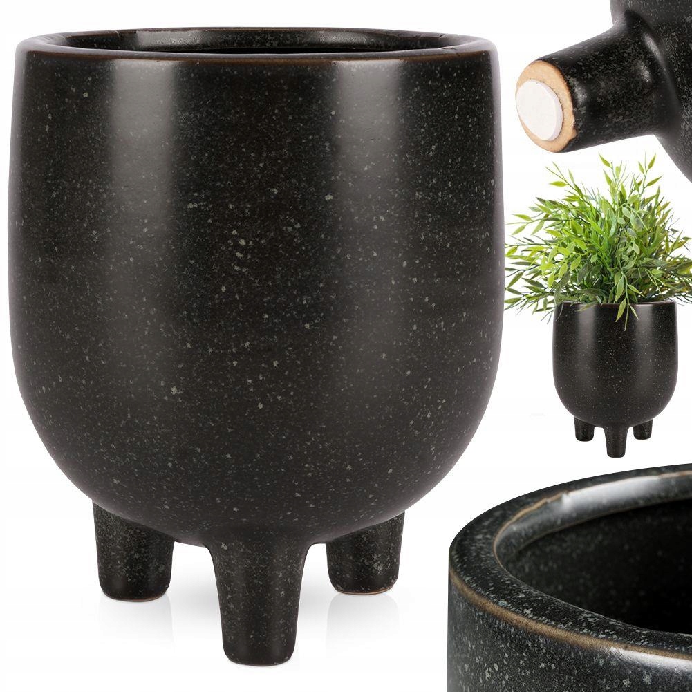 Osłonka CERAMICZNA doniczka na nóżkach czarna